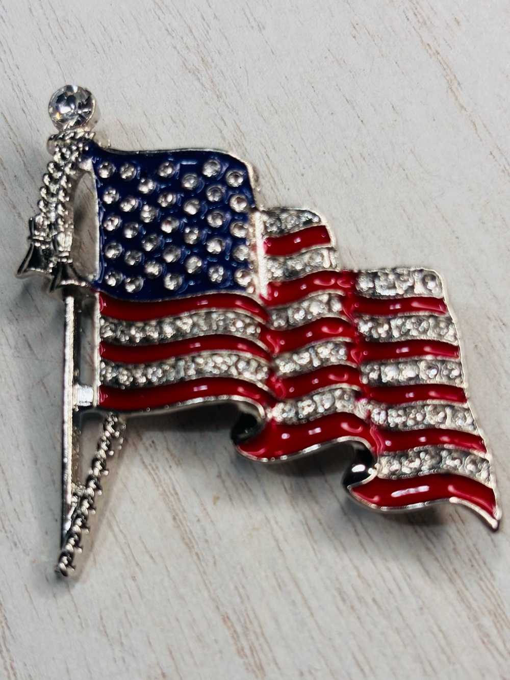 American Flag Rhinestone Brooch Pin